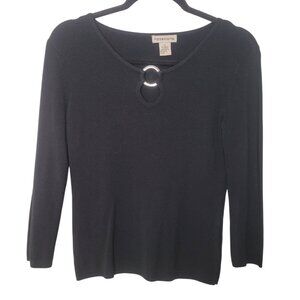 90s/00s Vintage Notations Black Long Sleeve Scoop Neck Rib Knit Top size small